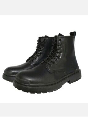 Alcubieree Black Platform Lace-up Combat Boots Women's Size 10.5